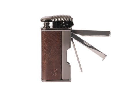 FARO Pipe Lighter with Tools - Brown Leather Finish